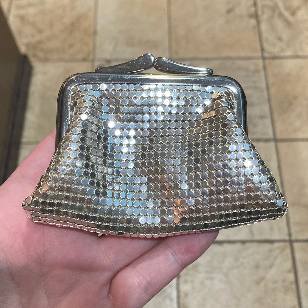 Whiting & Davis Silver Metal Coin Purse Pouch Kiss Lock